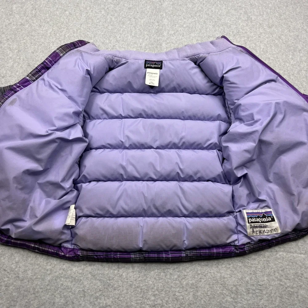 Patagonia Jacket Youth Medium 10 Purple Plaid Down Puffer Insulated Winter 68303